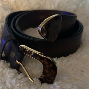 Brown Leather Belt with Gold Accents